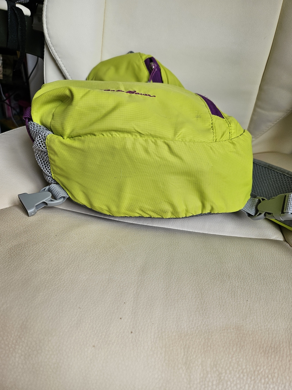 Eddie Bauer Lime Green Sling Backpack with Purple Accents - Picture 3 of 11